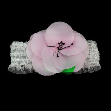 Babys White Wide Stretch Headband with Pink Flower